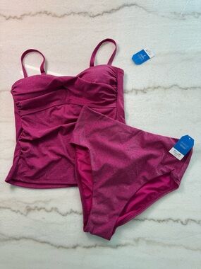Land’s End Women's High Shine Bandeau Tankini Top & High Waited Bottom